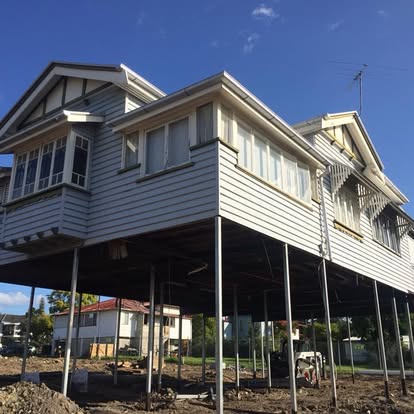 The Coorparoo Queenslander raised on temporary supports at 3.35 metres above ground level